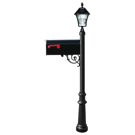 Qualarc Post w/economy mailbox, fluted base, black color w/black solar lamp LPST-800-E1-SL-BL